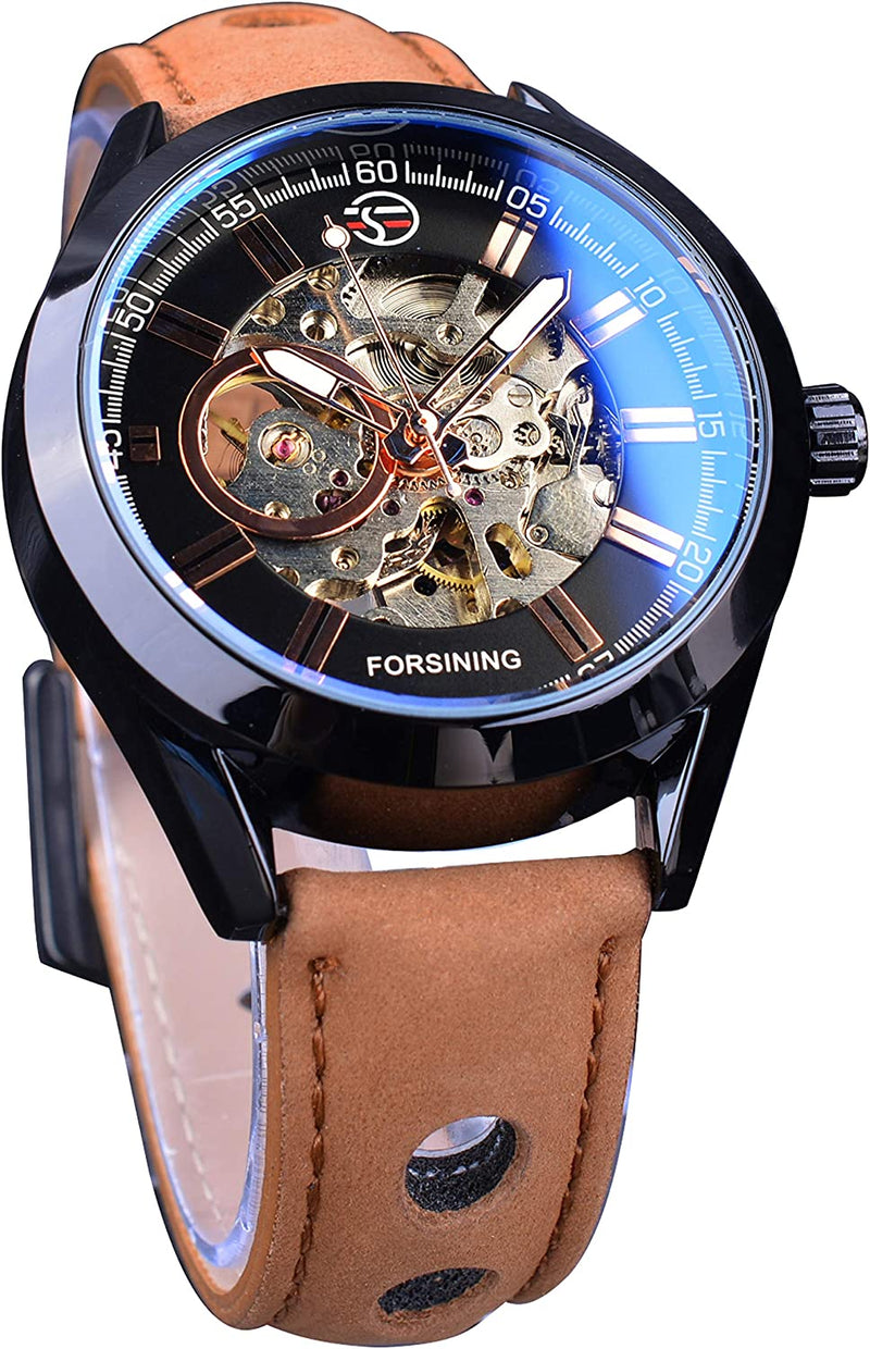 3D Blue Hardlex Glass Transparent Mechanical Automatic Mens Wrist Watch