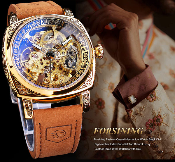 Forsining Square Luxury Retro Mechanical Watch for Men