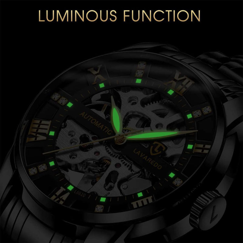 Luxury Mens Skeleton Watch with Roman Numerals Diamond Dial