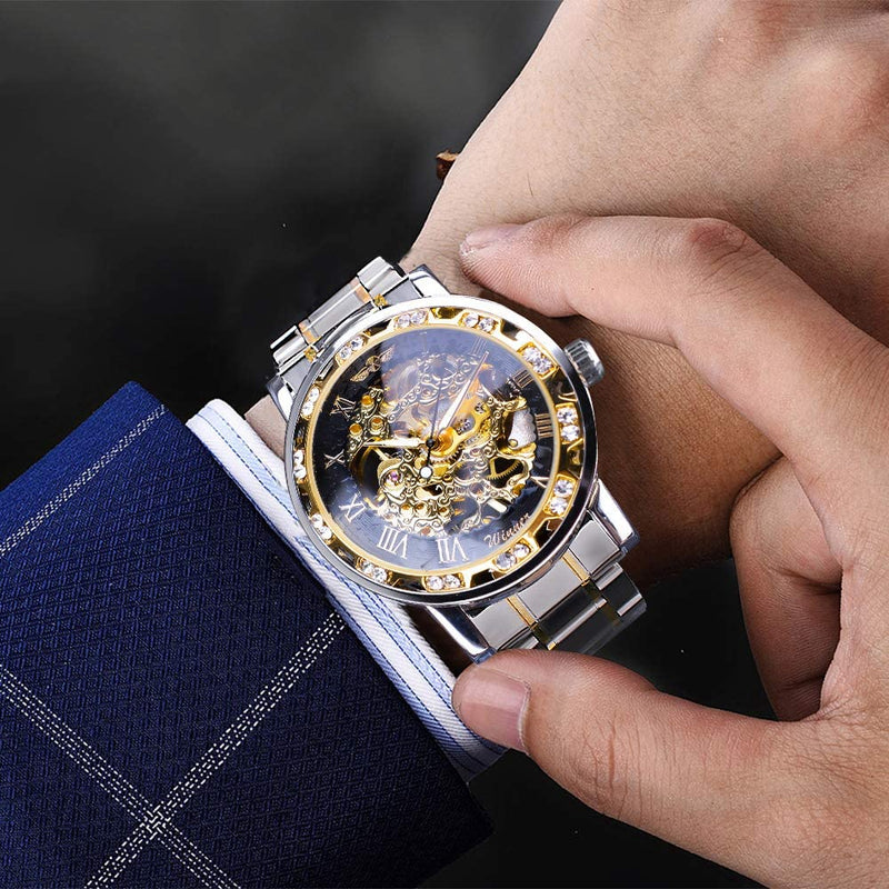 Retro Steampunk Skeleton Automatic Diamond Royal Carving Men's Watch